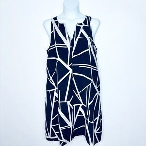 Banana Republic Dress Large Navy Blue White Abstract Print Office Minimalist